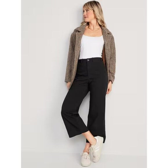 Old Navy Pants - Old Navy Women's High-Waisted Crop Chino Wide-Leg Pants Size 14 Solid Black